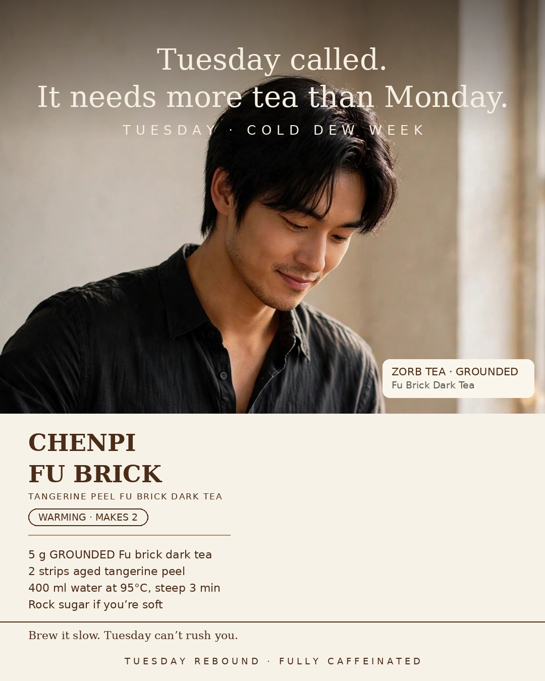 Tuesday Rebound: Chenpi + Fu Brick Dark Tea for a Tuesday That Hits Back